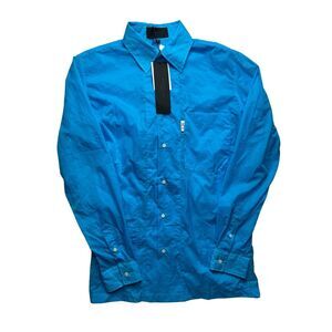 5-93 XANDER ZHOU Men's Button Up Top Dress Shirt Sky-Blue Size 48
